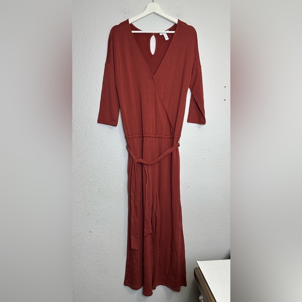 Daily‎ Ritual Women's Small Wide Leg Jumpsuit V Neck Belt Pockets Lounge READ